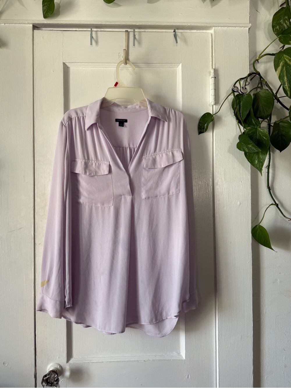 Ann Taylor Lavender Button-Down Utility Blouse size M